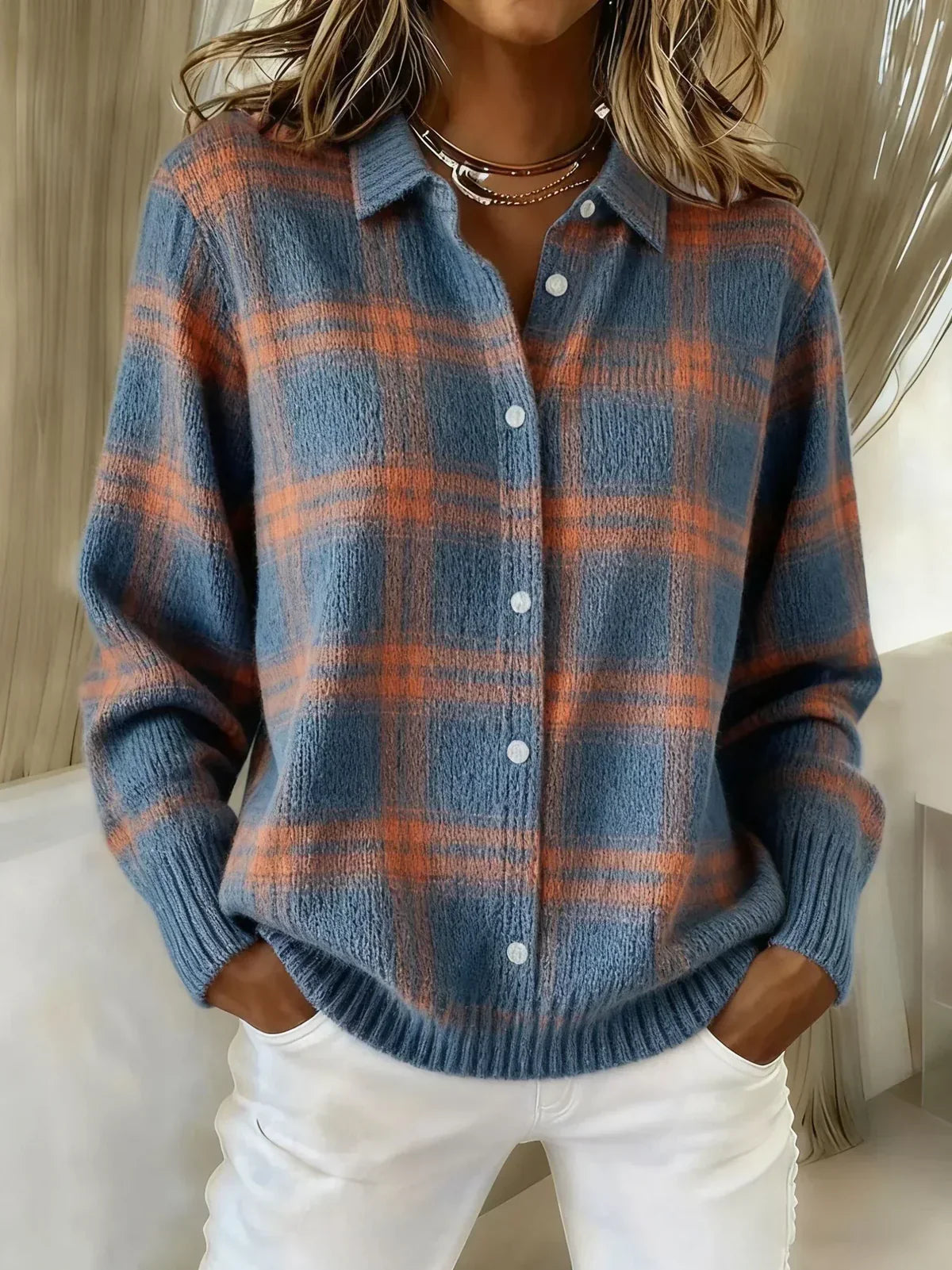 Milani | Soft Knit Plaid Cardigan