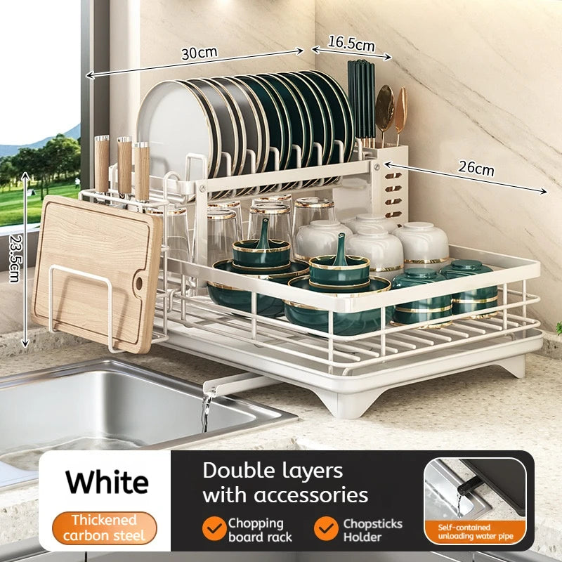 Stainless Steel Dish Rack - Adjustable Over Sink Organizer