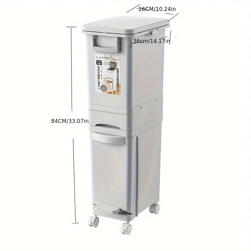 Large Dual-Compartment Trash Can 29L/32L Foot Pedal Bin