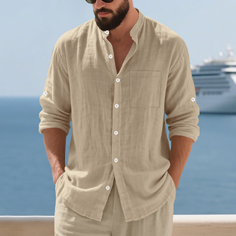 Lorenzo | Linen Stand Collar Shirt