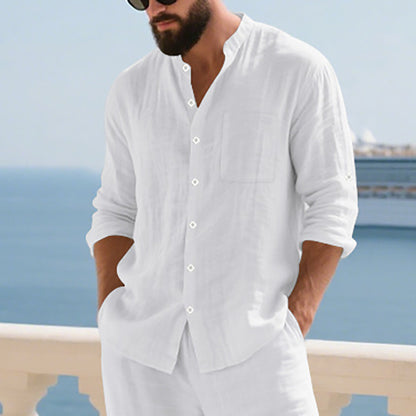 Lorenzo | Linen Stand Collar Shirt