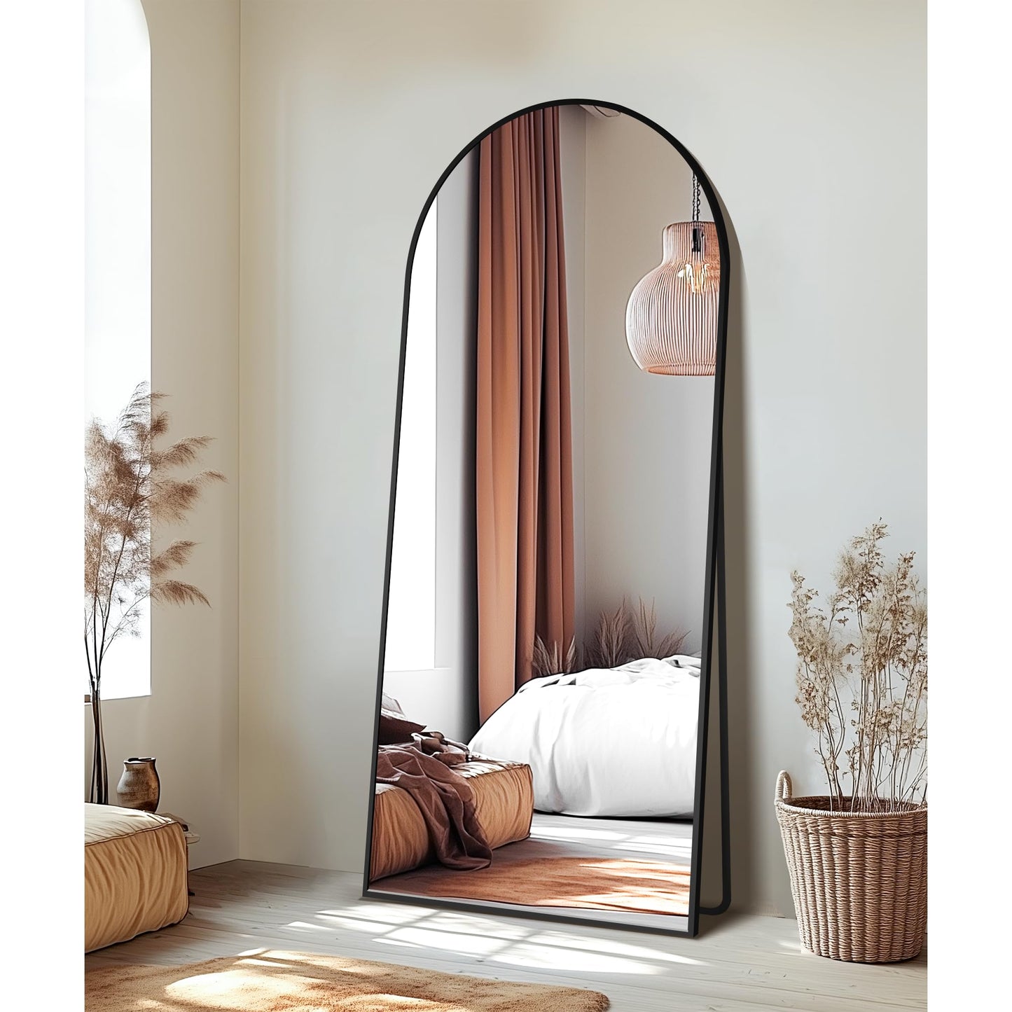 Delma Wall Mirror Full Length Mirror,Standing Mirror Full Body,Large Floor Mirror for Wall Door Bedroom Bathroom Living Room with Aluminium Frame(with Stand,Arch 69x24-Black)