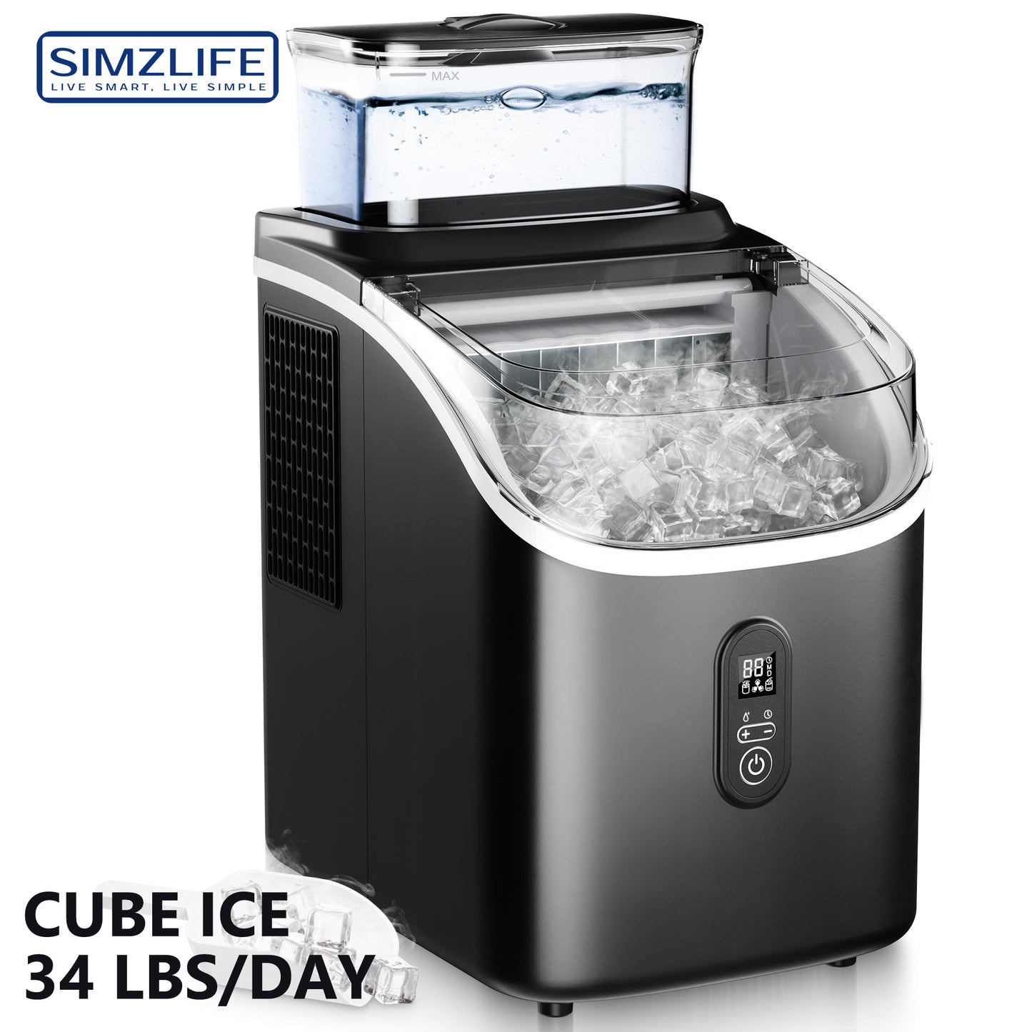 SIMZLIFE Ice Maker 34Lbs: Fast 13-Min Cubes, Auto-Clean