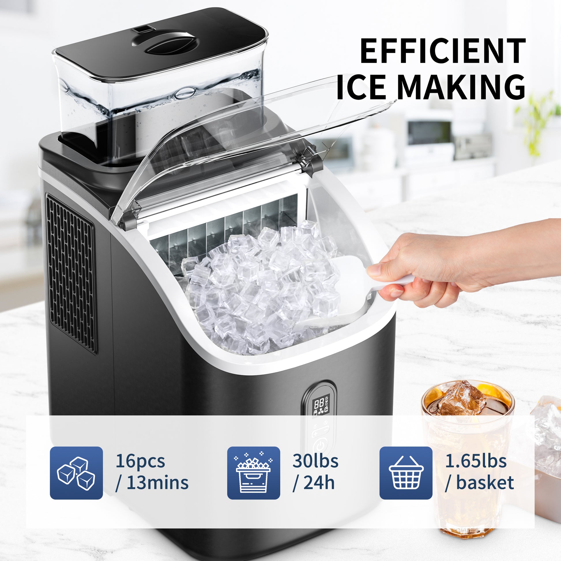 SIMZLIFE Ice Maker 34Lbs: Fast 13-Min Cubes, Auto-Clean