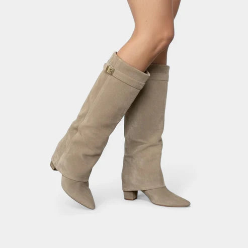 Kate | Women’s Suede Boots with Wide Shaft & Low Heel