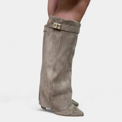 Kate | Women’s Suede Boots with Wide Shaft & Low Heel