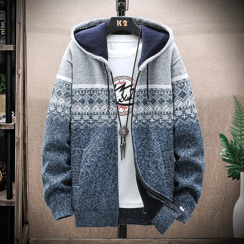 Men's Winter Plaid Wool Hooded Cardigan Jacket