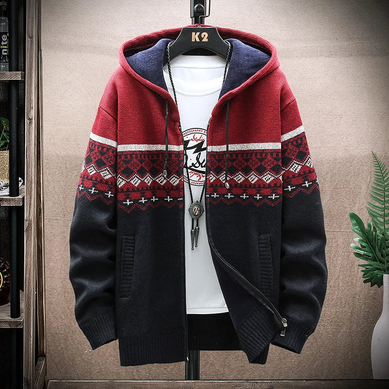Men's Winter Plaid Wool Hooded Cardigan Jacket
