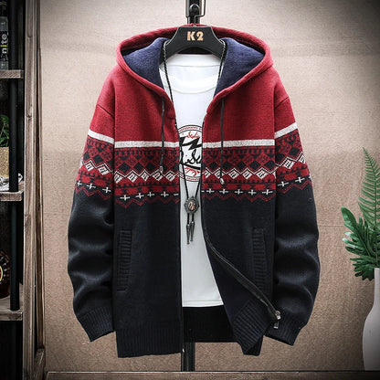 Men's Winter Plaid Wool Hooded Cardigan Jacket