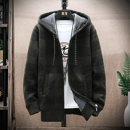 Men's Winter Plaid Wool Hooded Cardigan Jacket