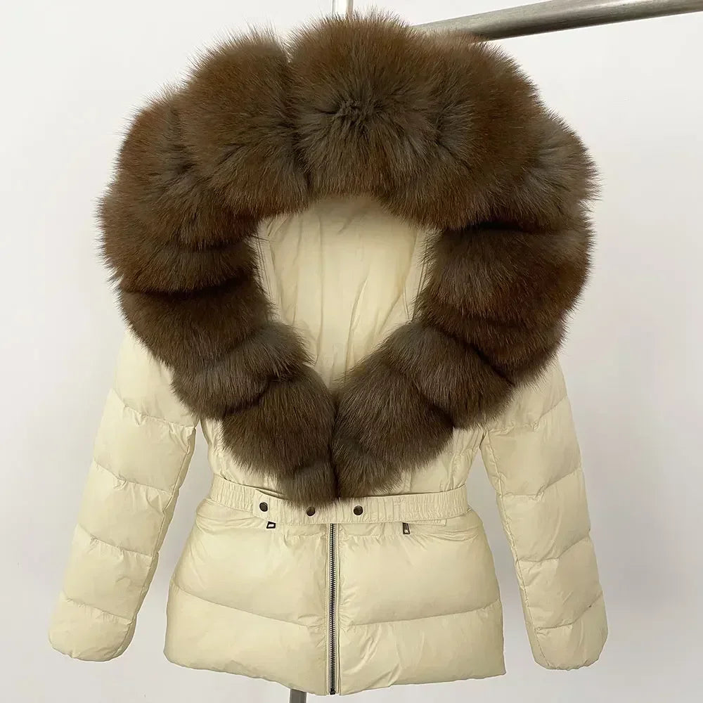 Raccoon Fox Fur Collar Down Coat - Warm Winter Women's Jacket