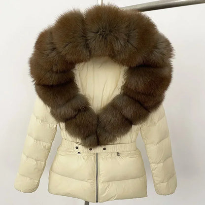 Raccoon Fox Fur Collar Down Coat - Warm Winter Women's Jacket