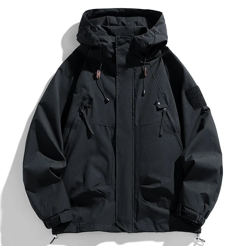 Windbreakers Men Hooded Jacket - Waterproof Black Bomber