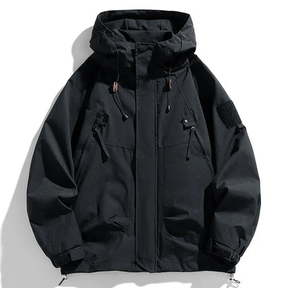 Windbreakers Men Hooded Jacket - Waterproof Black Bomber
