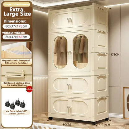 Foldable Storage Cabinet with Drawers - Space Saver