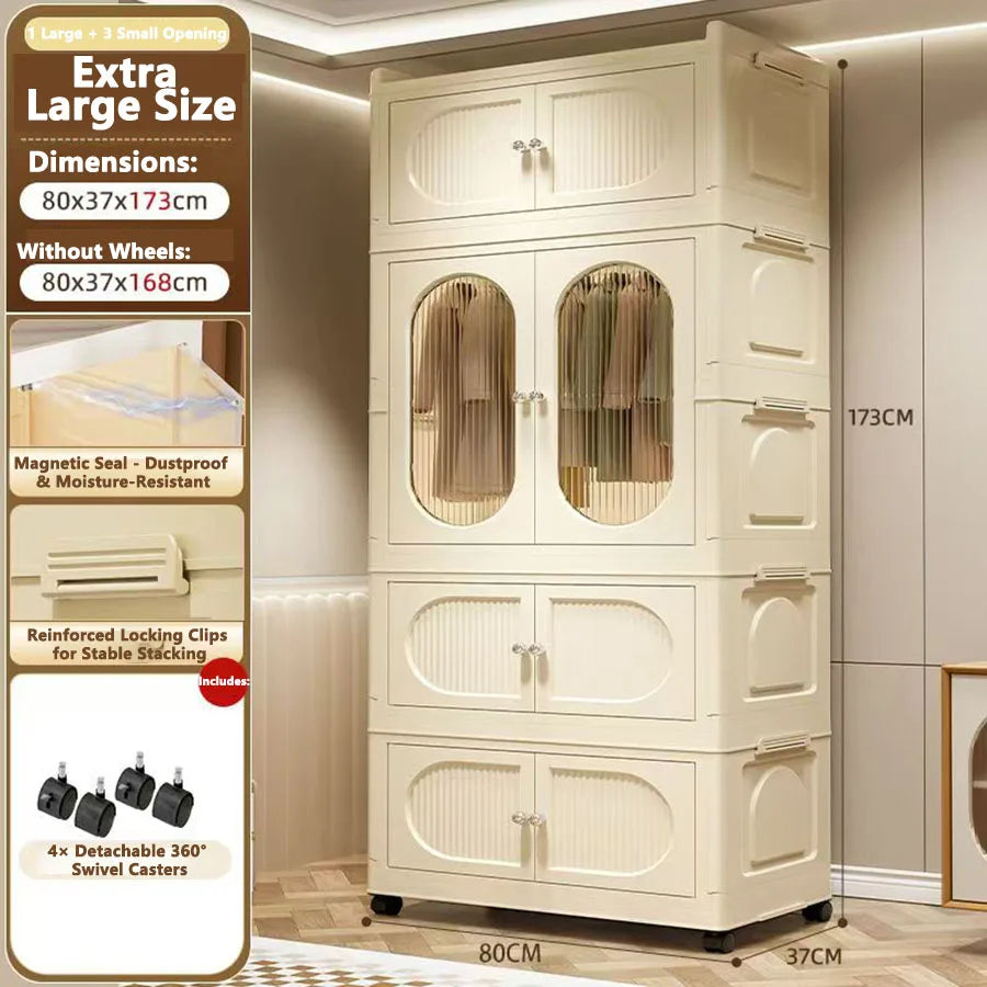 Foldable Storage Cabinet with Drawers - Space Saver