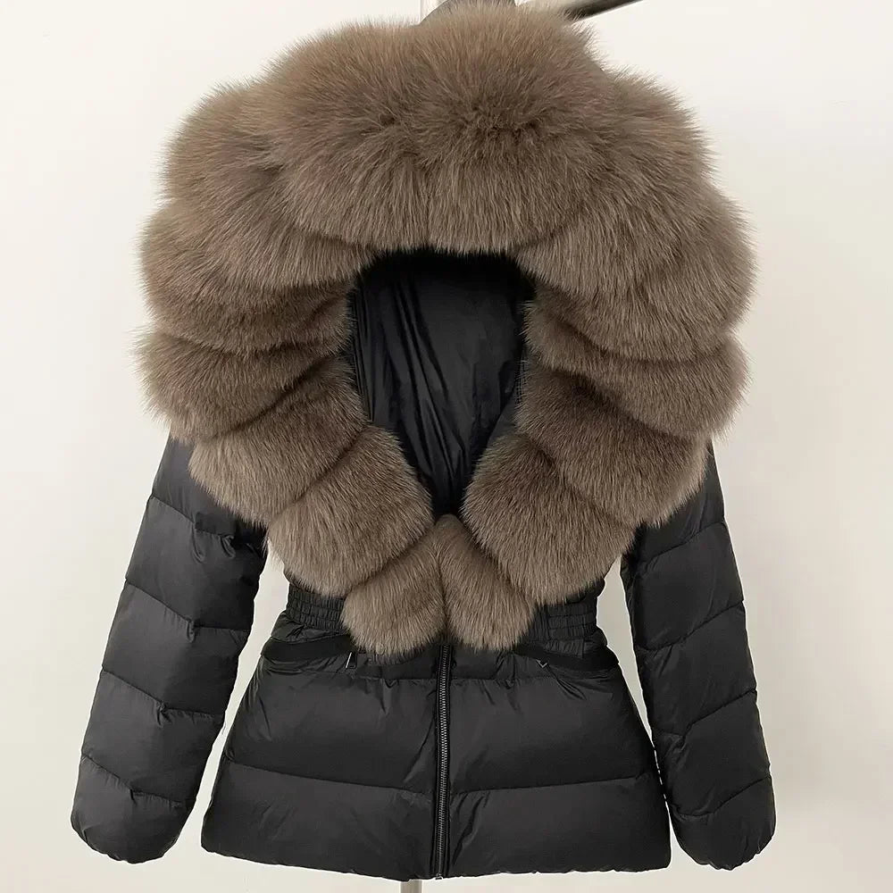 Raccoon Fox Fur Collar Down Coat - Warm Winter Women's Jacket
