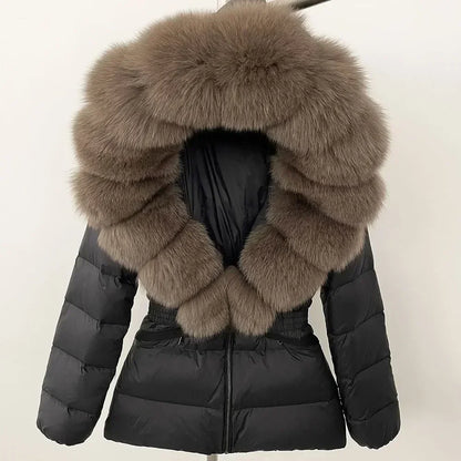 Raccoon Fox Fur Collar Down Coat - Warm Winter Women's Jacket