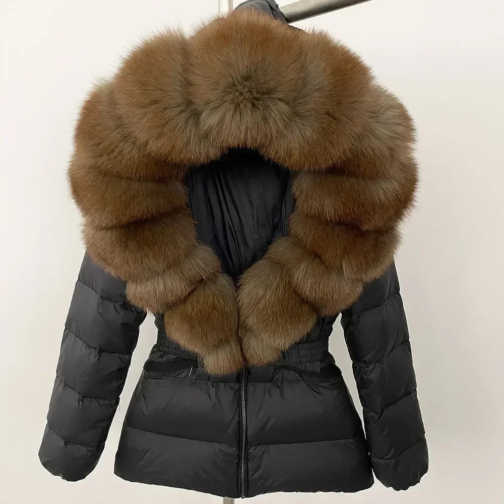 Raccoon Fox Fur Collar Down Coat - Warm Winter Women's Jacket