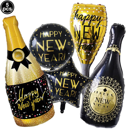 2026 NYE Party Supplies: Star & Champagne Foil Balloons