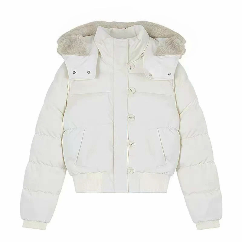 Women's Fur Hooded Winter Jacket - Slim Fit Puffer Coat