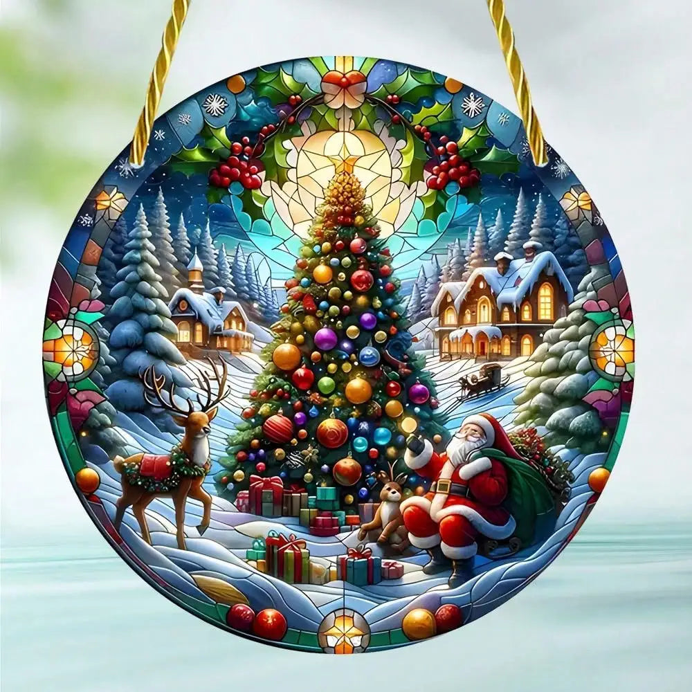 Santa Claus Stained Glass Sun Catcher - Festive Window Decor