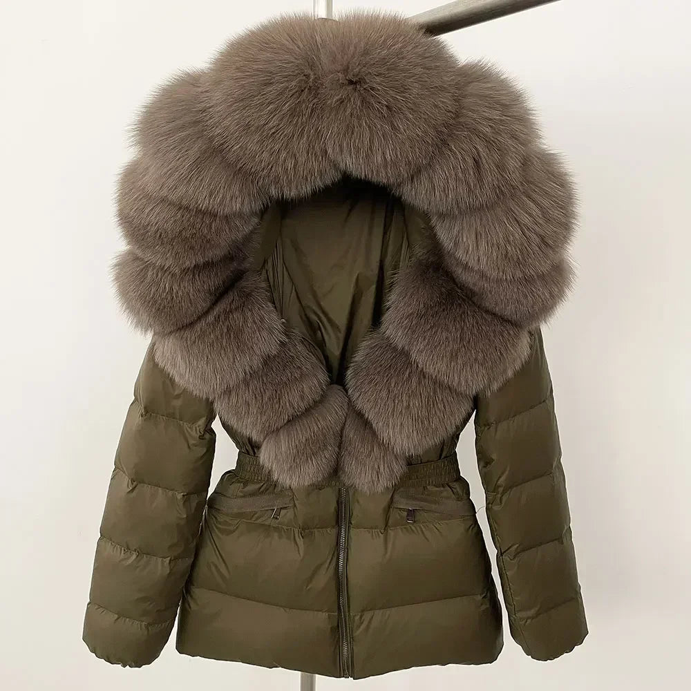 Raccoon Fox Fur Collar Down Coat - Warm Winter Women's Jacket