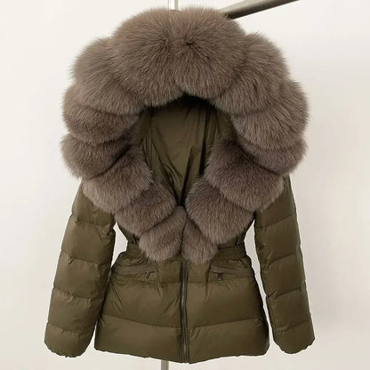 Raccoon Fox Fur Collar Down Coat - Warm Winter Women's Jacket