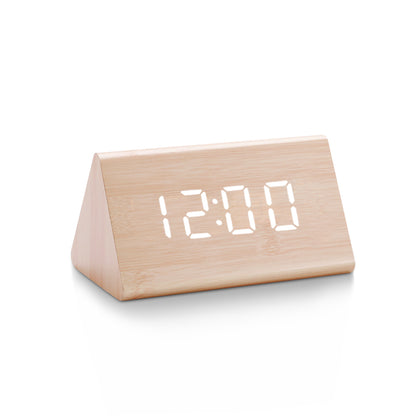Digital Clock LED Wood Clock: Triangle Digital Alarm & Temp Display