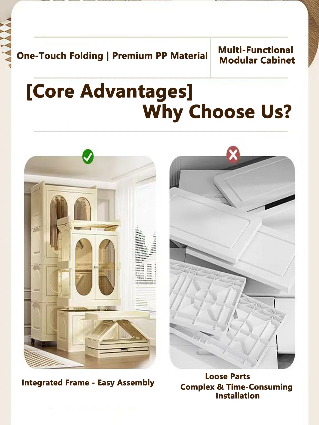 Foldable Storage Cabinet with Drawers - Space Saver