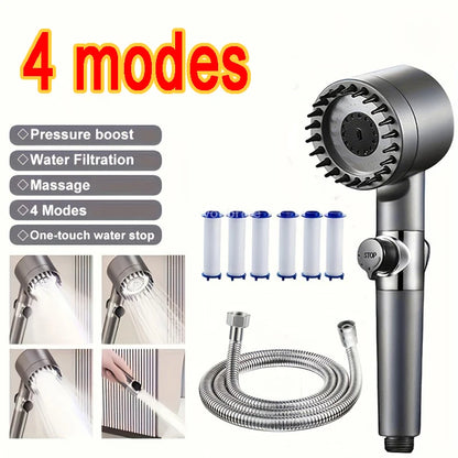 High Pressure Shower Head: 4-Mode Rain Shower with Filter