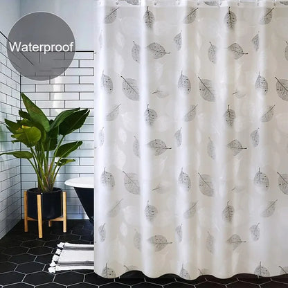 Waterproof PEVA Shower Curtain - Leaf Pattern, Rustproof Hooks