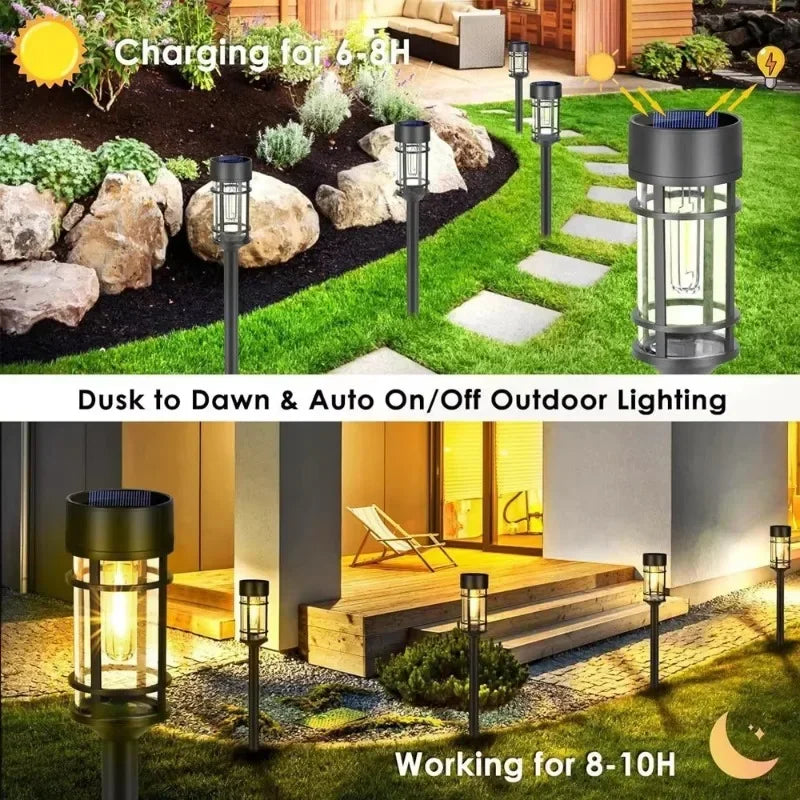 Solar Lights Outdoor Pathway Lights Glass for Lawn Landscape