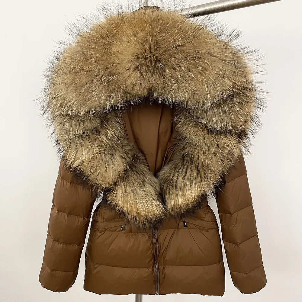 Raccoon Fox Fur Collar Down Coat - Warm Winter Women's Jacket