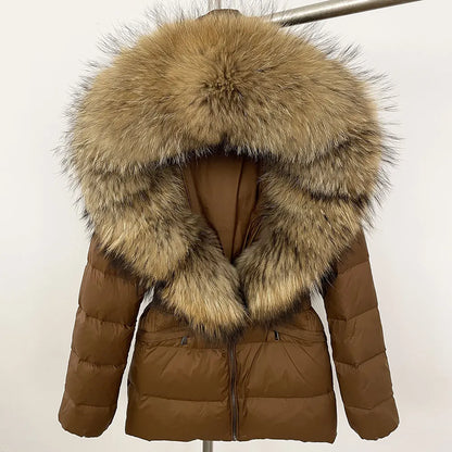 Raccoon Fox Fur Collar Down Coat - Warm Winter Women's Jacket