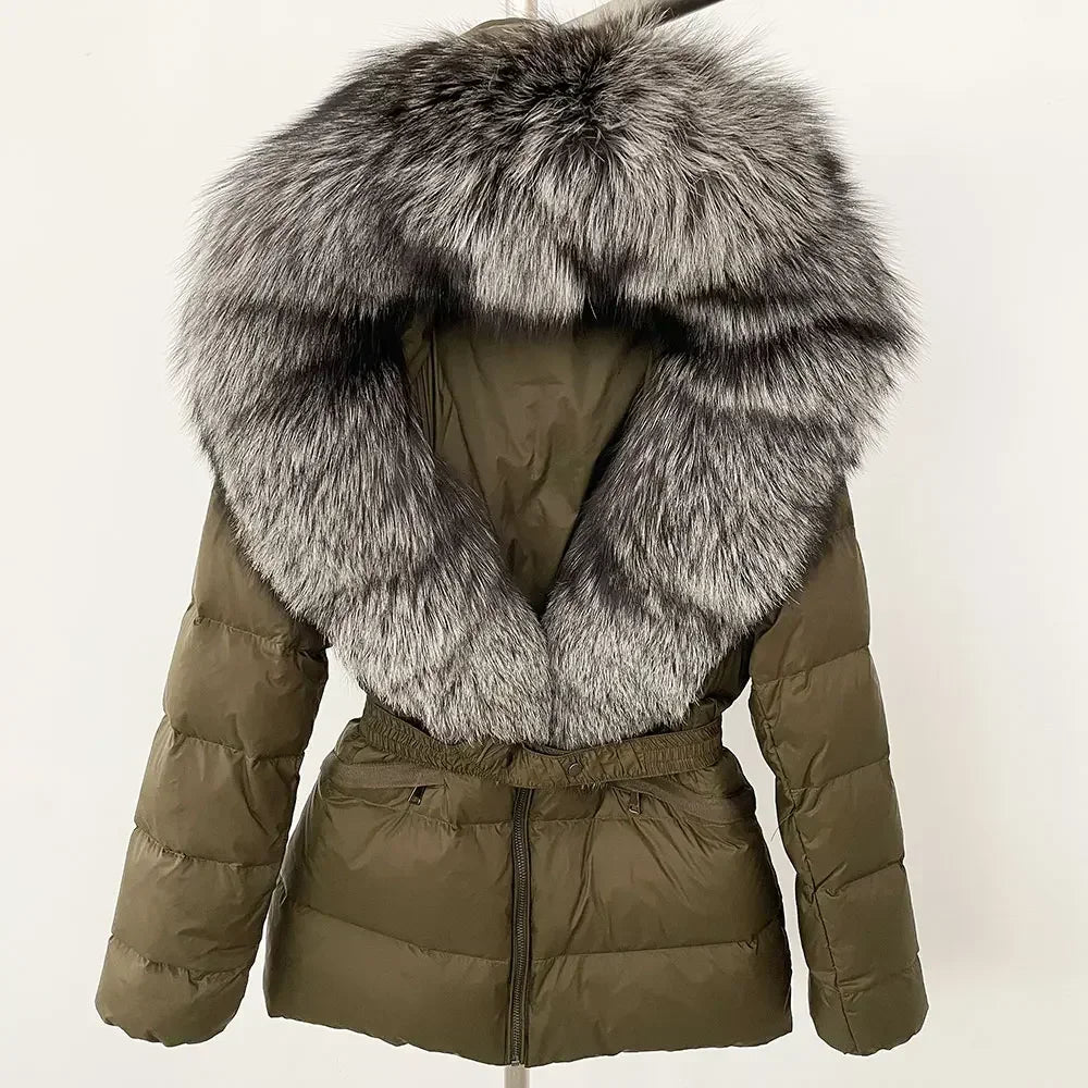 Raccoon Fox Fur Collar Down Coat - Warm Winter Women's Jacket