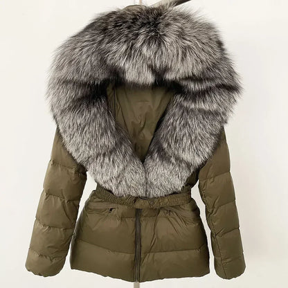 Raccoon Fox Fur Collar Down Coat - Warm Winter Women's Jacket