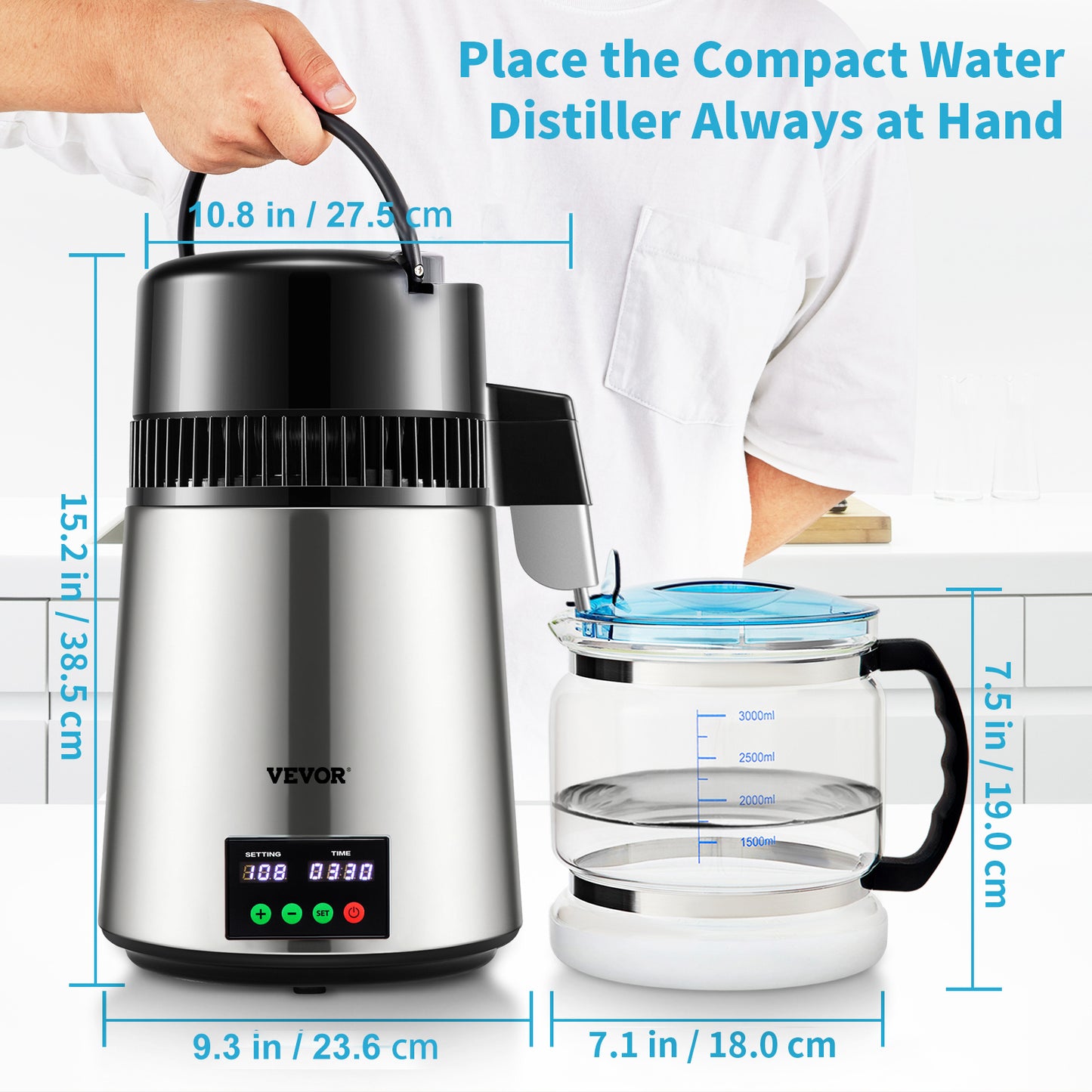 Water Distiller 4L Purifier - Fast 1L/H Speed & Touch Screen