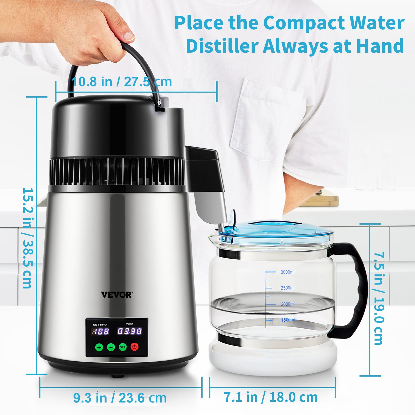 Water Distiller 4L Purifier - Fast 1L/H Speed & Touch Screen