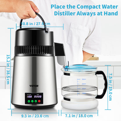 Water Distiller 4L Purifier - Fast 1L/H Speed & Touch Screen