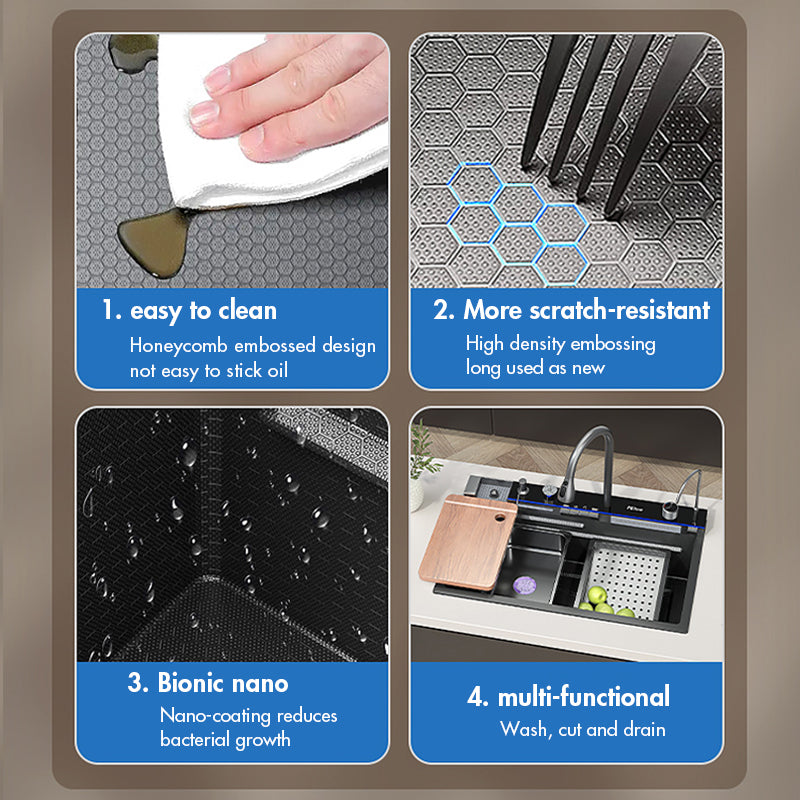 304 Stainless Steel Waterfall Sink with Digital Faucet & Soap Dispenser