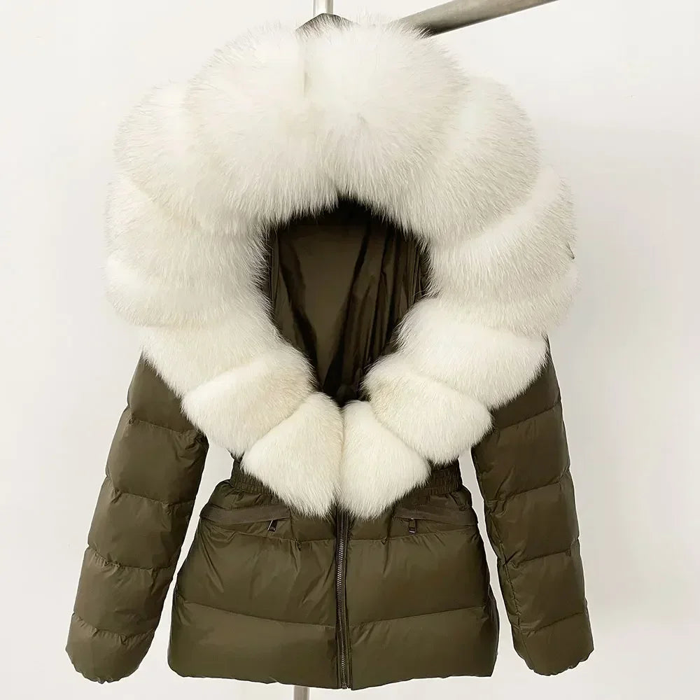 Raccoon Fox Fur Collar Down Coat - Warm Winter Women's Jacket