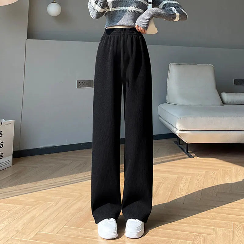 Women's Fleece Wide Leg Pants - High Waist Winter Comfort