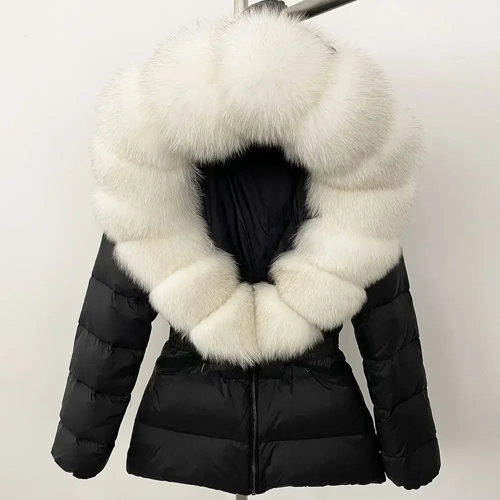 Raccoon Fox Fur Collar Down Coat - Warm Winter Women's Jacket