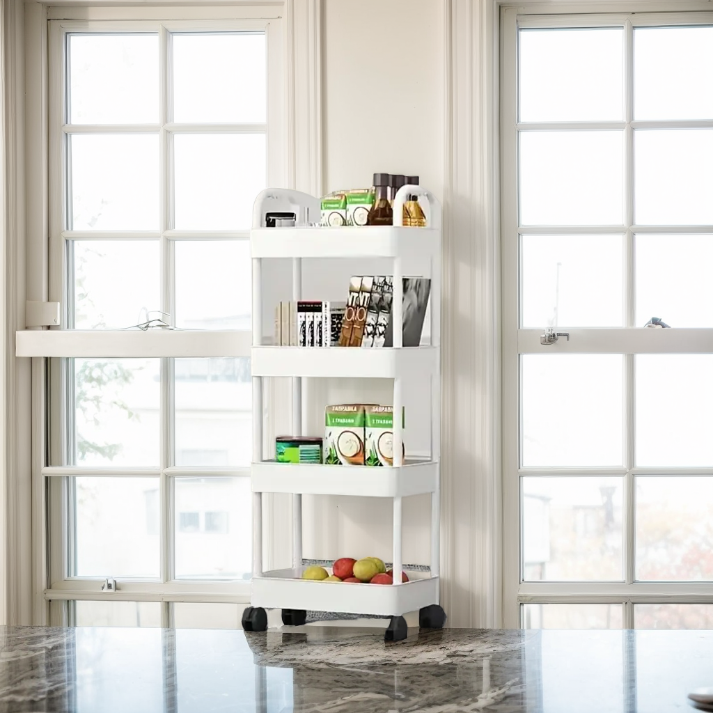 Rolling Storage Cart 3/4-Tier: Slim, Space-Saving Organizer