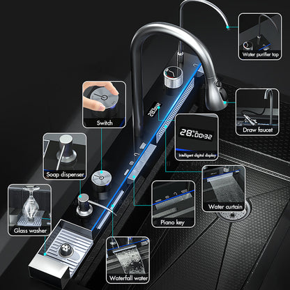 304 Stainless Steel Waterfall Sink with Digital Faucet & Soap Dispenser