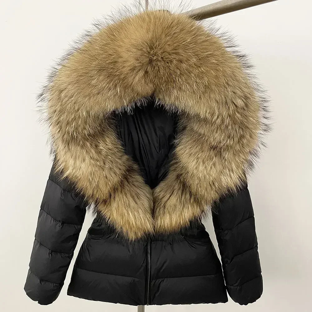 Raccoon Fox Fur Collar Down Coat - Warm Winter Women's Jacket