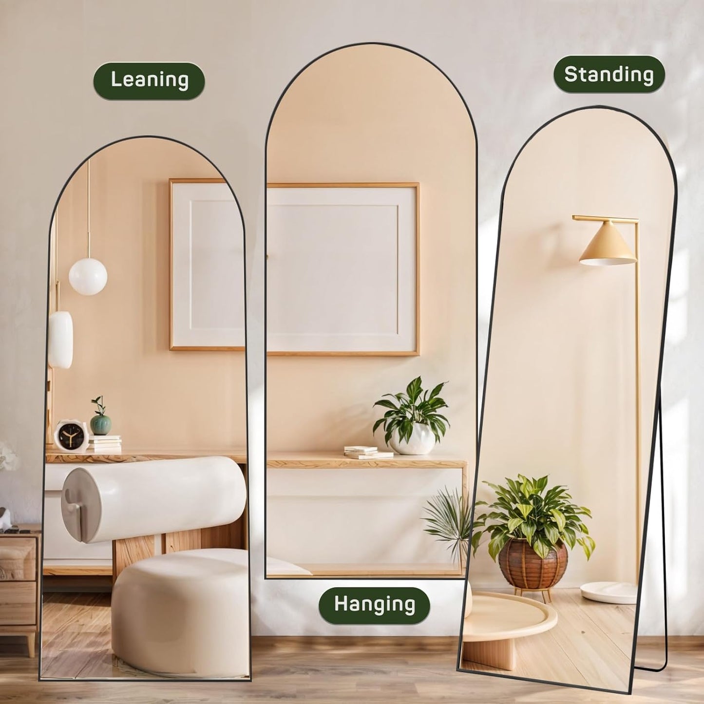 Full-Length Mirror Arched 16"x59" Shatter-Proof Design