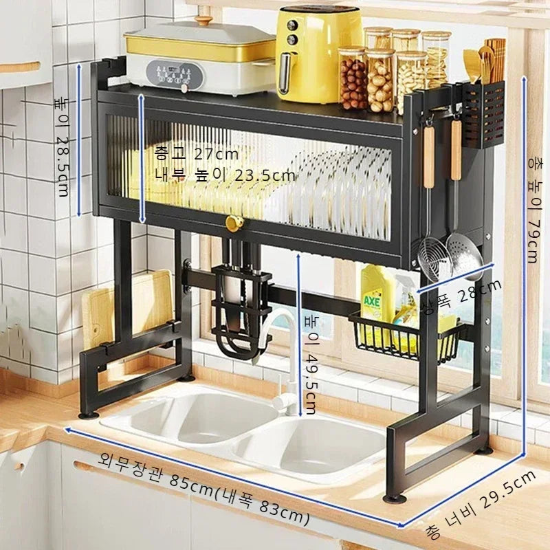 Sink Dish Cabinet Stainless Steel Drain Rack - Scalable & Durable