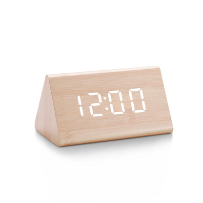 Digital Clock LED Wood Clock: Triangle Digital Alarm & Temp Display